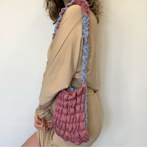 Upcycled handmade blue and Pink chunky quilted Bag